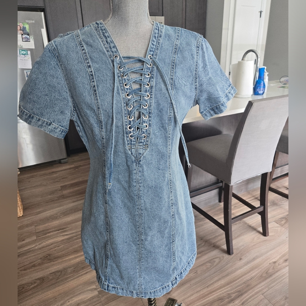 Blue Denim Lace-Up Dress